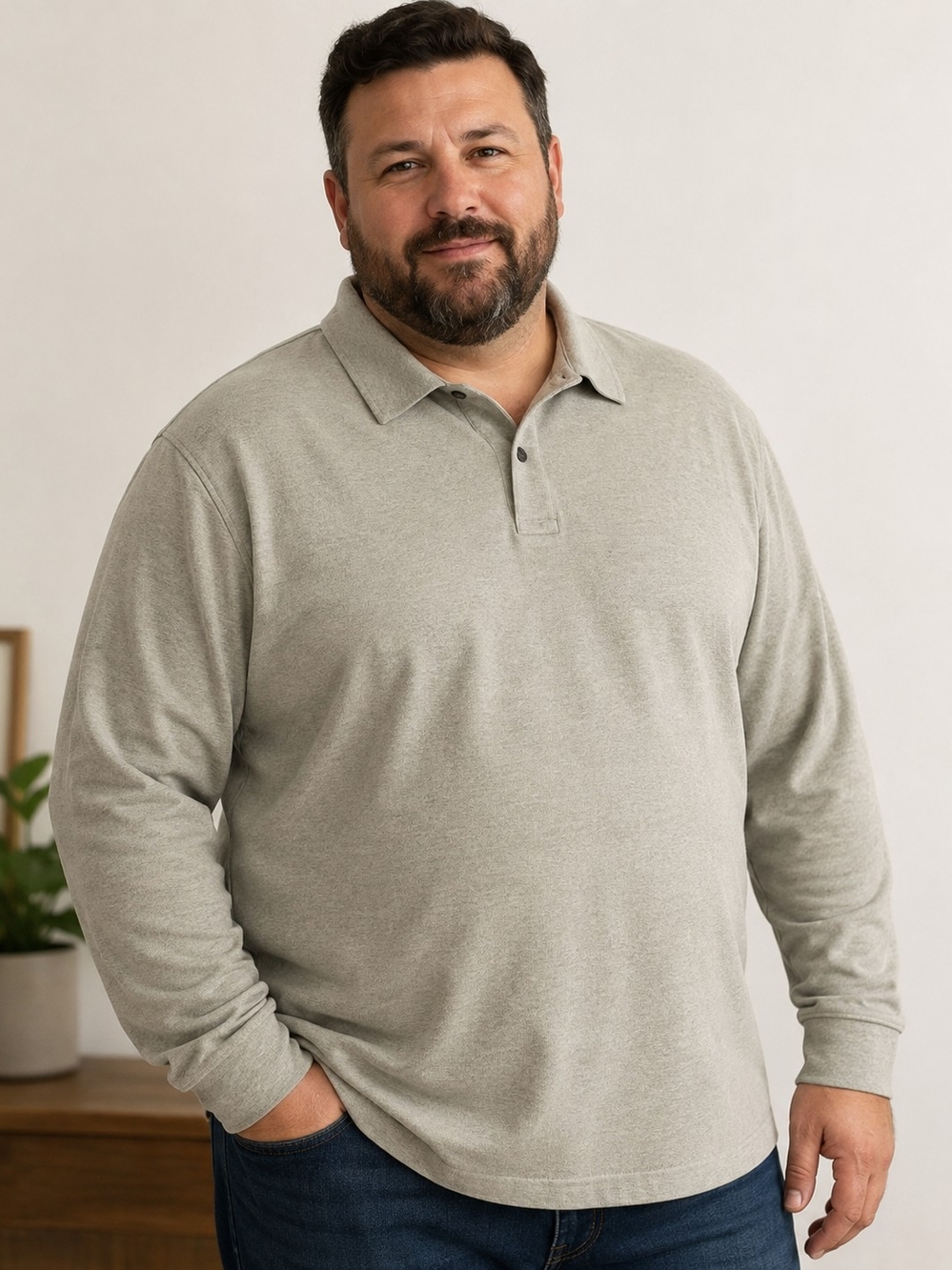 L.L. Bean Long-Sleeve Polo in Light Gray
